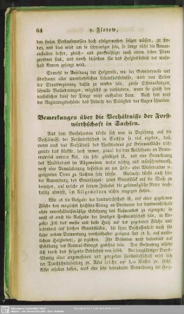 Bemerkungen über die Verhältnisse der Forstwirthschaft in Sachsen