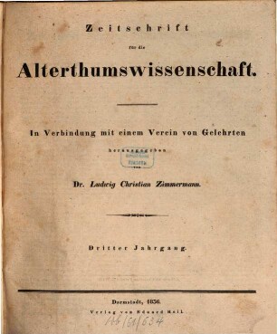Zeitschrift für die Alterthumswissenschaft. 3. 1836