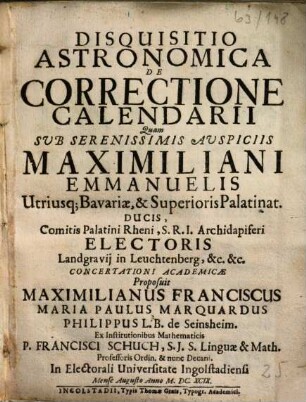 Disquisitio Astronomica De Correctione Calendarii
