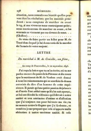 Lettre. Du maréchal à M. de Croisille, son frère, Au camp de Fenestrelles, le 22 septembre 1693.