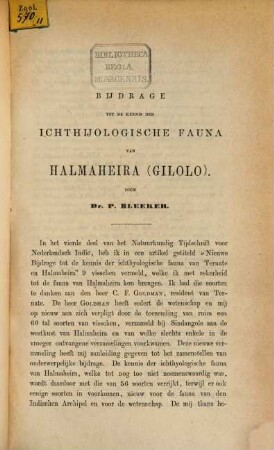 Bijdrage tot de kennis der ichthyologische Fauna van Halmaheira (Gilolo)