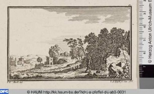 Landschaft mit Wanderer im Vordergrund