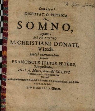 Disputatio Physica De Somno