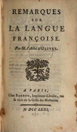 Remarques sur la langue Française