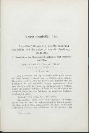 I. Diacetonhydroxylamin, die Methylierung desselben und die Untersuchung des Spaltungsproduktes.