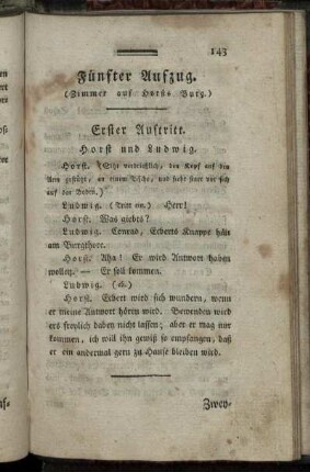 Fünfter Aufzug. (Zimmer auf Horsts Burg.)