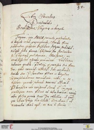 Liber Secundus. Præsentatio Beatissimæ Virginis in templo.