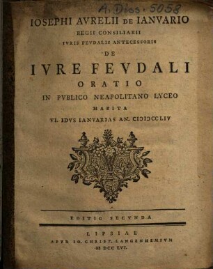 Iosephi Aurelii de Ianuario De iure feudali oratio