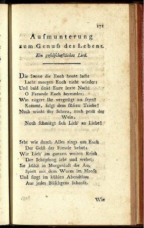 Aufmunterung zum Genuss des Lebens. - Gürgens Frage an seine Brüder.