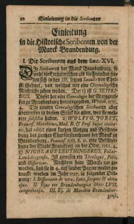 Einleitung in die historische Scribenten von der Marck Brandenburg.