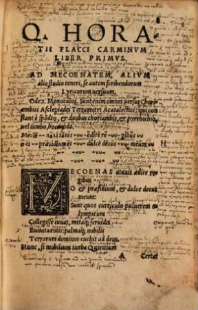Q. Horatii Flacci Poemata Omnia : Adiecta sunt praeterea ubiq[ue] argumenta, & Carminum rationes ...