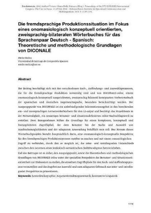 Die fremdsprachige Produktionssituation im Fokus eines onomasiologisch-konzeptuell orientierten, zweisprachig-bilateralen Wörterbuches für das Sprachenpaar Deutsch - Spanisch: Theoretische und methodologische Grundlagen von DICONALE