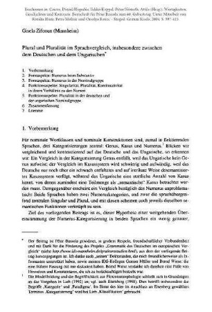 Plural und Pluralität im Sprachvergleich, insbesondere zwischen dem Deutschen und dem Ungarischen