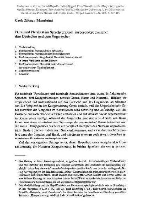 Plural und Pluralität im Sprachvergleich, insbesondere zwischen dem Deutschen und dem Ungarischen