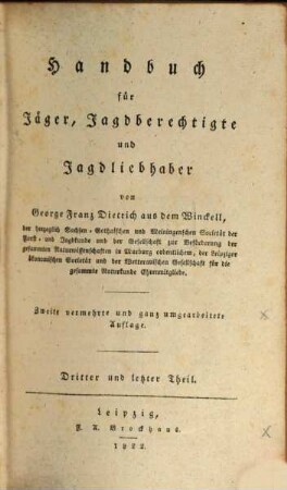 Handbuch für Jäger, Jagdberechtigte und Jagdliebhaber. 3