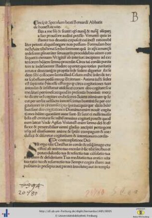 Incipit Speculum beati Bernardi Abbatis de honestate vite.