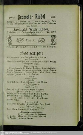 Heft 7. Seehausen. Podelwitz. Göbschelwitz. Hohenheida. Gottscheina