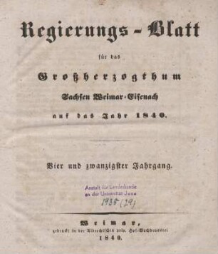 1840: Regierungsblatt für Sachsen-Weimar-Eisenach : auf das Jahr ...
