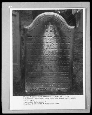 Grabstein des Anschel, Sohn des Löb Eberstadt (gestorben 1839.01.22)
