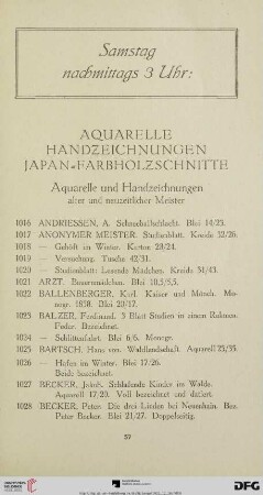 Aquarelle. Handzeichnungen. Japan-Farbholzschnitte (Nr. 1016-1363)