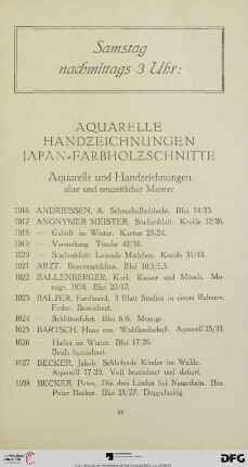Aquarelle. Handzeichnungen. Japan-Farbholzschnitte (Nr. 1016-1363)