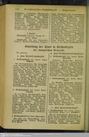 Einteilung der Stadt in Kirchenbezirke der evangelischen Gemeinde