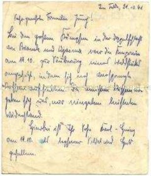 Brief des militärischen Vorgesetzten an die Familie mit der Mitteilung über den Tod des Soldaten Karl-Heinz Jung - Personenkonvolut