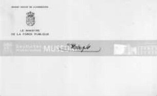 Signierte Visitenkarte des luxemburgischen Politikers Robert Krieps