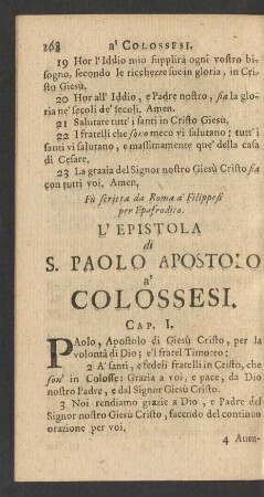 L'Epistola di S. Paolo Apostolo a' Colossesi