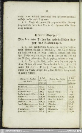 Erster Abschnitt. Von den beim Feldmessen gebräuchlichen Längen- und Flächenmaßen