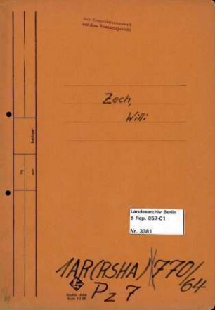 Personenheft Willi Zech (*22.04.1901), Büroangestellter