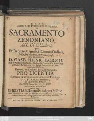 Disputatio Inauguralis Iuridica De Sacramento Zenoniano, Ad L. IX. C. Unde vi