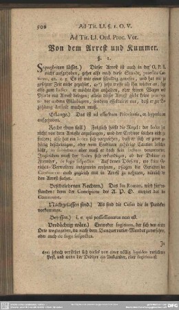 Ad. Tit. LI. Ord. Proc. Vet. Von dem Arrest und Kummer