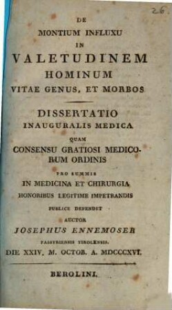 De montium influxu in valetudinem hominum, vitae genus et morbos : Dissertatio inauguralis medica