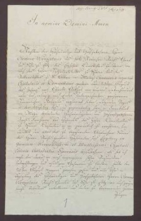 Urkunde über die Aufnahme des Grafen Clemens Wenzeslaus von Eltz-Kempenich in das Speyrer Domkapitel.