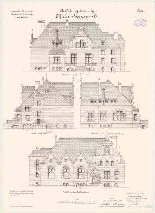 Garnison des Infanterie-Kasernements, Mannheim Offizierskasino: Aufriss von allen vier Seiten 1:100