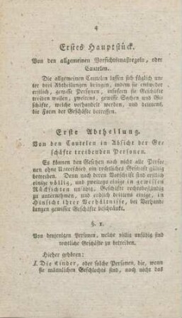 Erstes Hauptstück. Von den allgemeinen Vorsichtsmaßregeln, oder Cautelen.