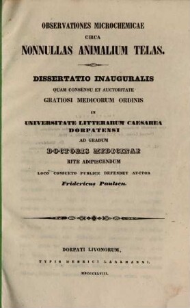 Observationes microchemicae circa nonnullas animalium telas