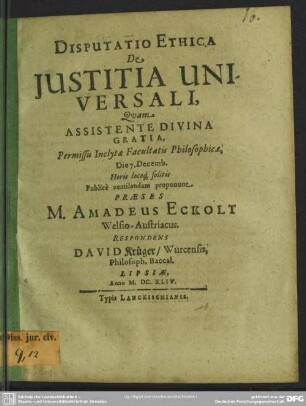 Disputatio de justitia universali