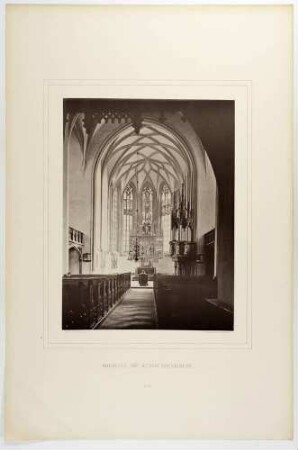Innenansicht der Kunigundenkirche in Rochlitz in Mittelsachsen mit Blick zum Altar, Blatt 40 aus: Monumente des Mittelalters und der Renaissance ... von 1875
