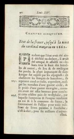 Chapitre Cinquiéme. Etat de la france, jusqu'à la mort du cardinal mazarin en 1661