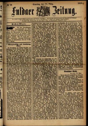 Erste Ausgabe vom Samstag, den 30. März 1889.
