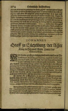 Johannes Graff zu Lützelburg, der Achte König in Behaimb, Keyser Henrici des Siebenden Sohn