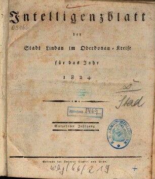 Intelligenzblatt der Stadt Lindau im Oberdonau-Kreise : für das Jahr ..., 1824