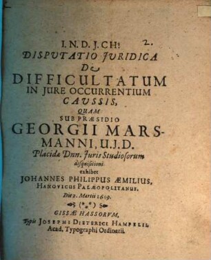 Disp. iur. de difficultatum in iure occurrentium caussis