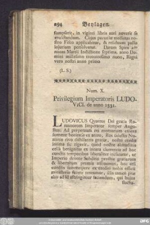 Num. X. Privilegium Imperatoris Ludovici. de anno 1331.