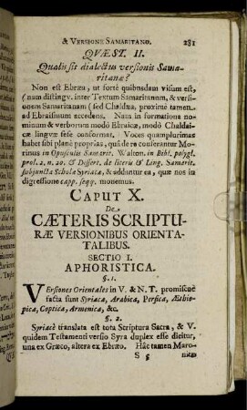 Caput X. De Caeteris Scripturae Versionibus Orientalibus.