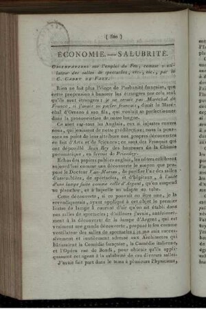 Economie. --- Salubrité.