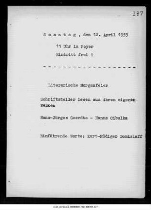 Literarische Morgenfeier