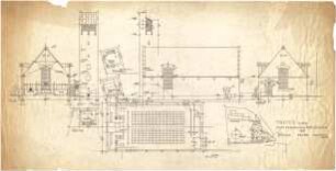 Döllgast, Hans; Pfändhausen (Bayern); Kath. Pfarrkirche - Grundriss; Lageplan; Schnitt; Ansichten